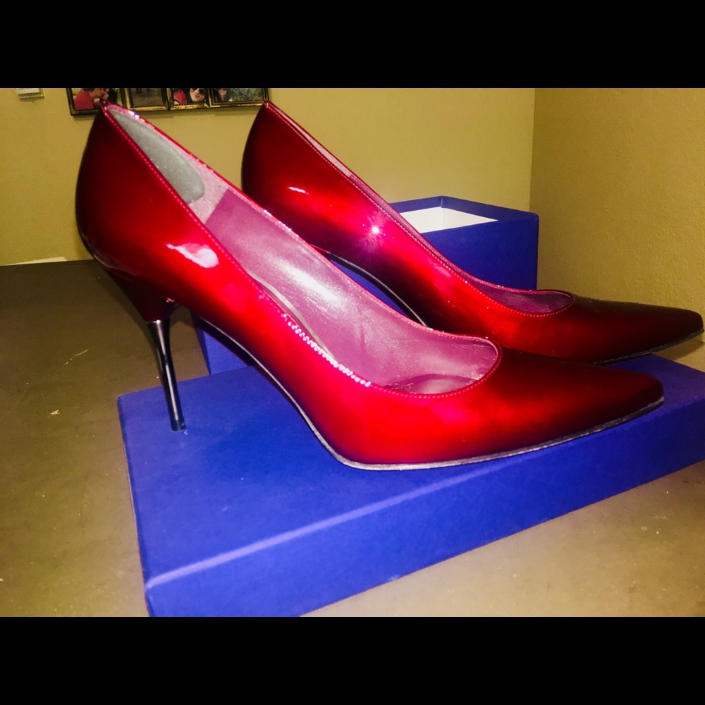 Stuart Weitzman Red Patent Pointed Toe Heels - image 2